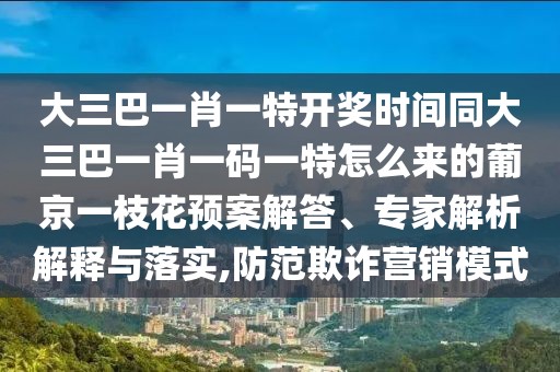 大三巴一肖一特開獎時間同大三巴一肖一碼一特怎么來的葡京一枝花預案解答、專家解析解釋與落實,防范欺詐營銷模式