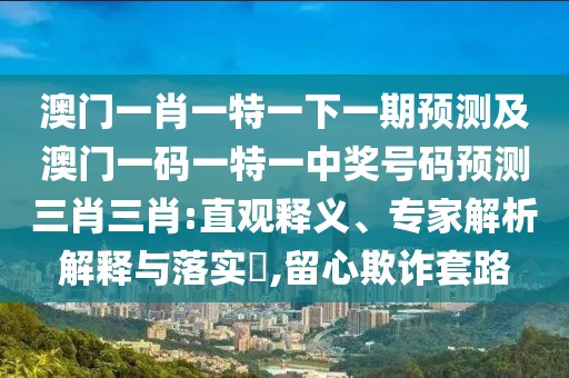 澳門一肖一特一下一期預測及澳門一碼一特一中獎號碼預測三肖三肖:直觀釋義、專家解析解釋與落實?,留心欺詐套路